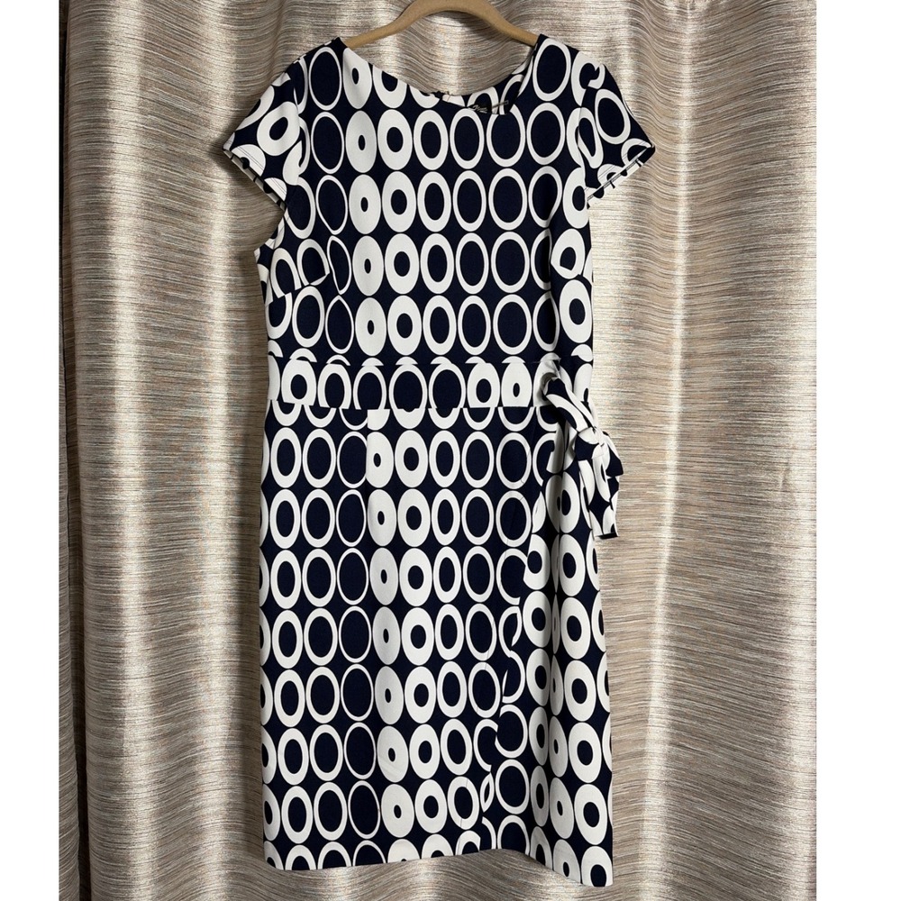 Phase Seven New York Womens Navy Blue White Geometric Circle Print Tie Dress 12